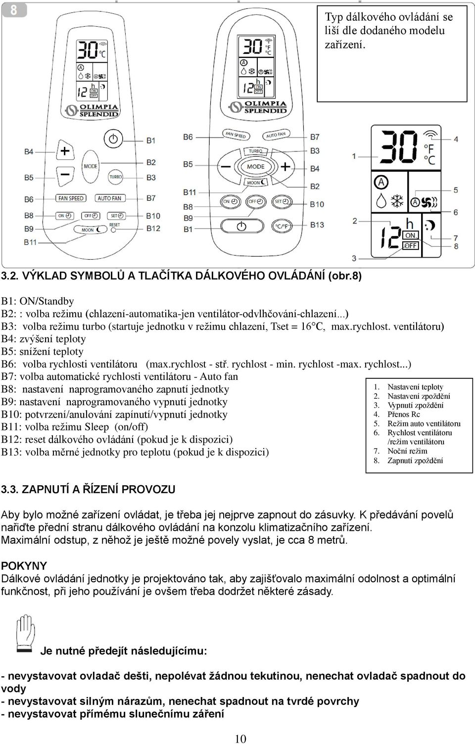 ventilátoru) B4: zvýšení teploty B5: snížení teploty B6: volba rychlosti