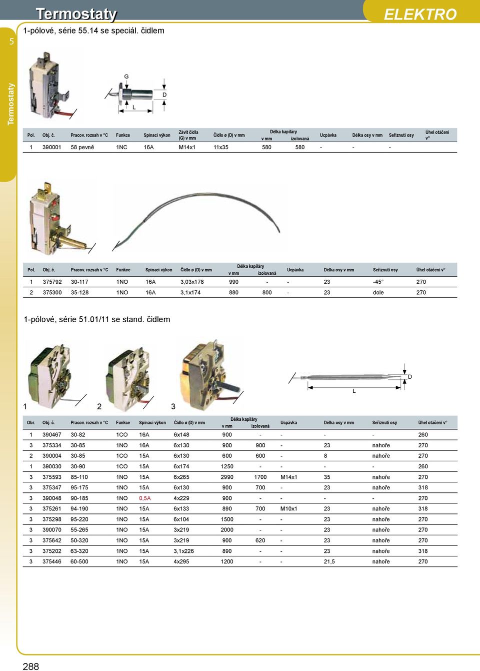 rozsah v C Funkce Spínací výkon Čidlo ø () élka osy Seříznutí osy Úhel otáčení v 1 37792 30-117 1NO 16A 3,03x178 990 - - 23-4 270 2 37300 3-128 1NO 16A 3,1x174 880 800-23 dole 270 1-pólové, série 1.