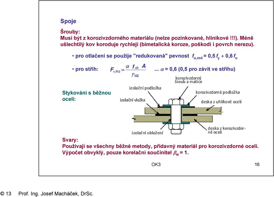 pro otlačení se použije "redukovaná" pevnost f u,red =0,5f + 0,6f u pro střih: α f F v, Rd = γ ub M2 A.