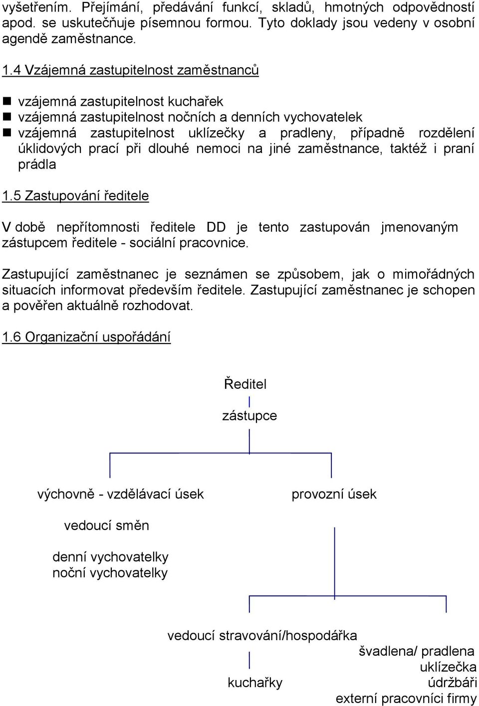 úklidových prací při dlouhé nemoci na jiné zaměstnance, taktéž i praní prádla 1.