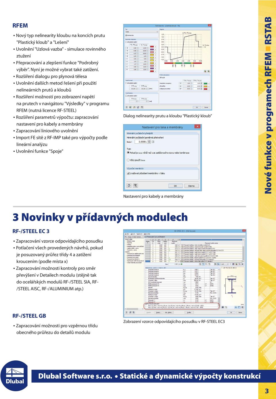 źrozšíření dialogu pro plynová tělesa źuvolnění dalších metod řešení při použití nelineárních prutů a kloubů źrozšíření možností pro zobrazení napětí na prutech v navigátoru "Výsledky" v programu