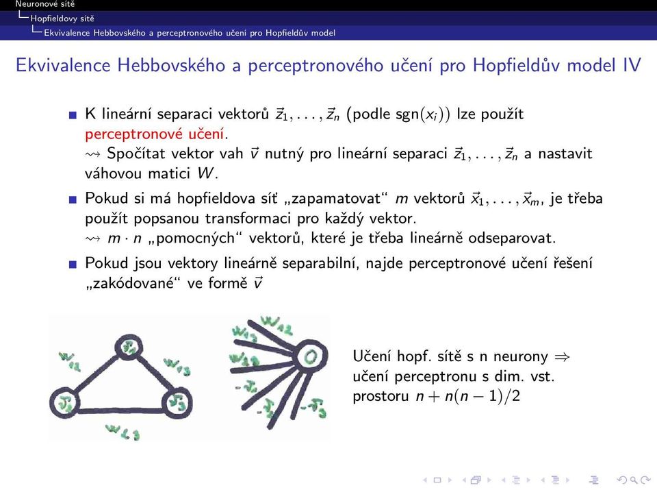 Pokud si má hopfieldova síť zapamatovat m vektorů x 1,..., x m, je třeba použít popsanou transformaci pro každý vektor.