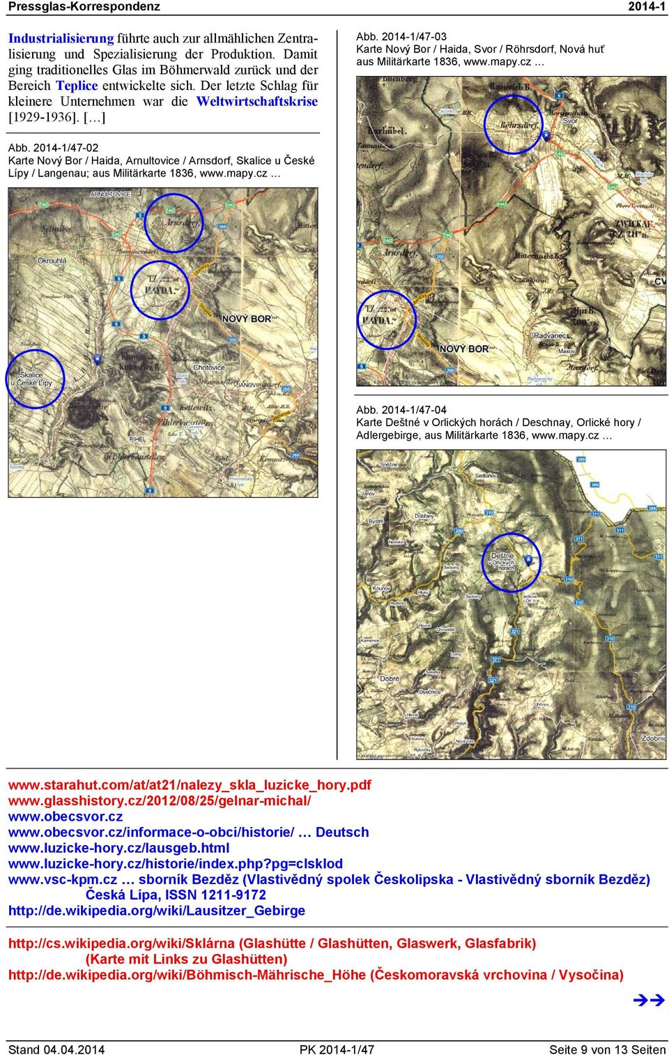 2014-1/47-02 Karte Nový Bor / Haida, Arnultovice / Arnsdorf, Skalice u České Lípy / Langenau; aus Militärkarte 1836, www.mapy.cz Abb.