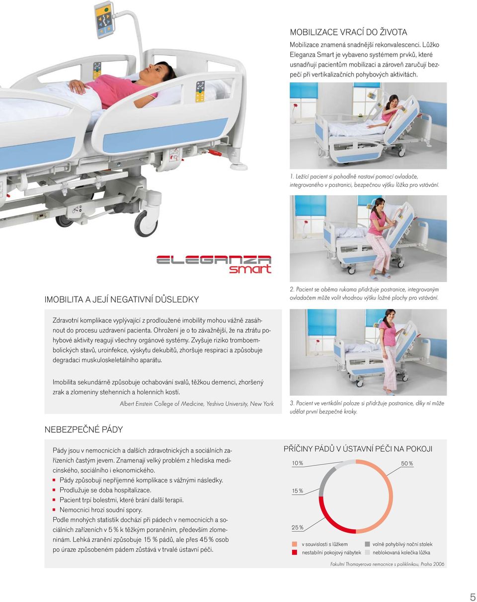 Ležící pacient si pohodlně nastaví pomocí ovladače, integrovaného v postranici, bezpečnou výšku lůžka pro vstávání. IMOBILITA A JEJÍ NEGATIVNÍ DŮSLEDKY 2.