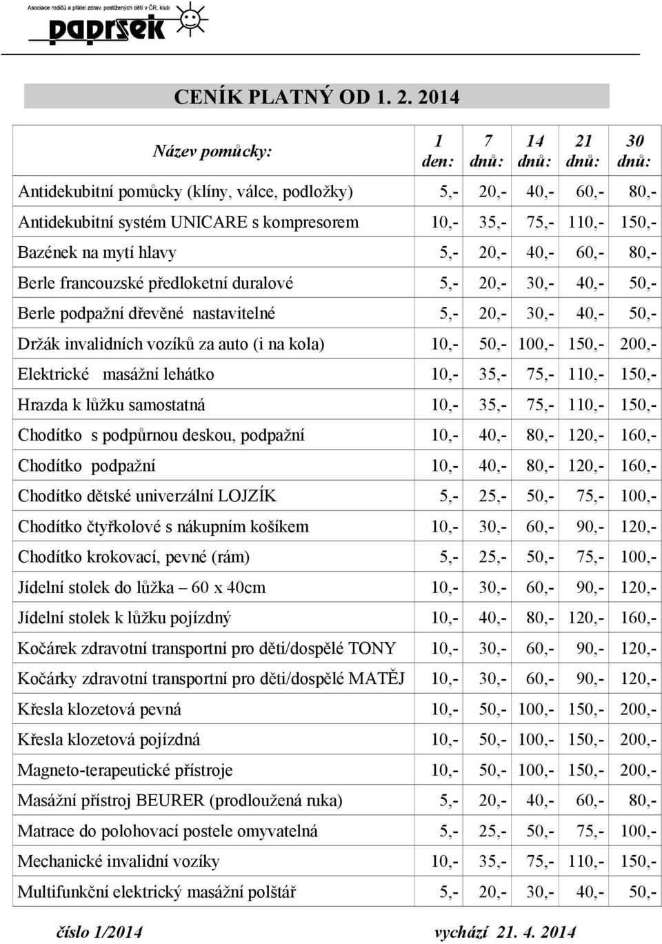 Bazének na mytí hlavy 5,- 20,- 40,- 60,- 80,- Berle francouzské předloketní duralové 5,- 20,- 30,- 40,- 50,- Berle podpažní dřevěné nastavitelné 5,- 20,- 30,- 40,- 50,- Držák invalidních vozíků za