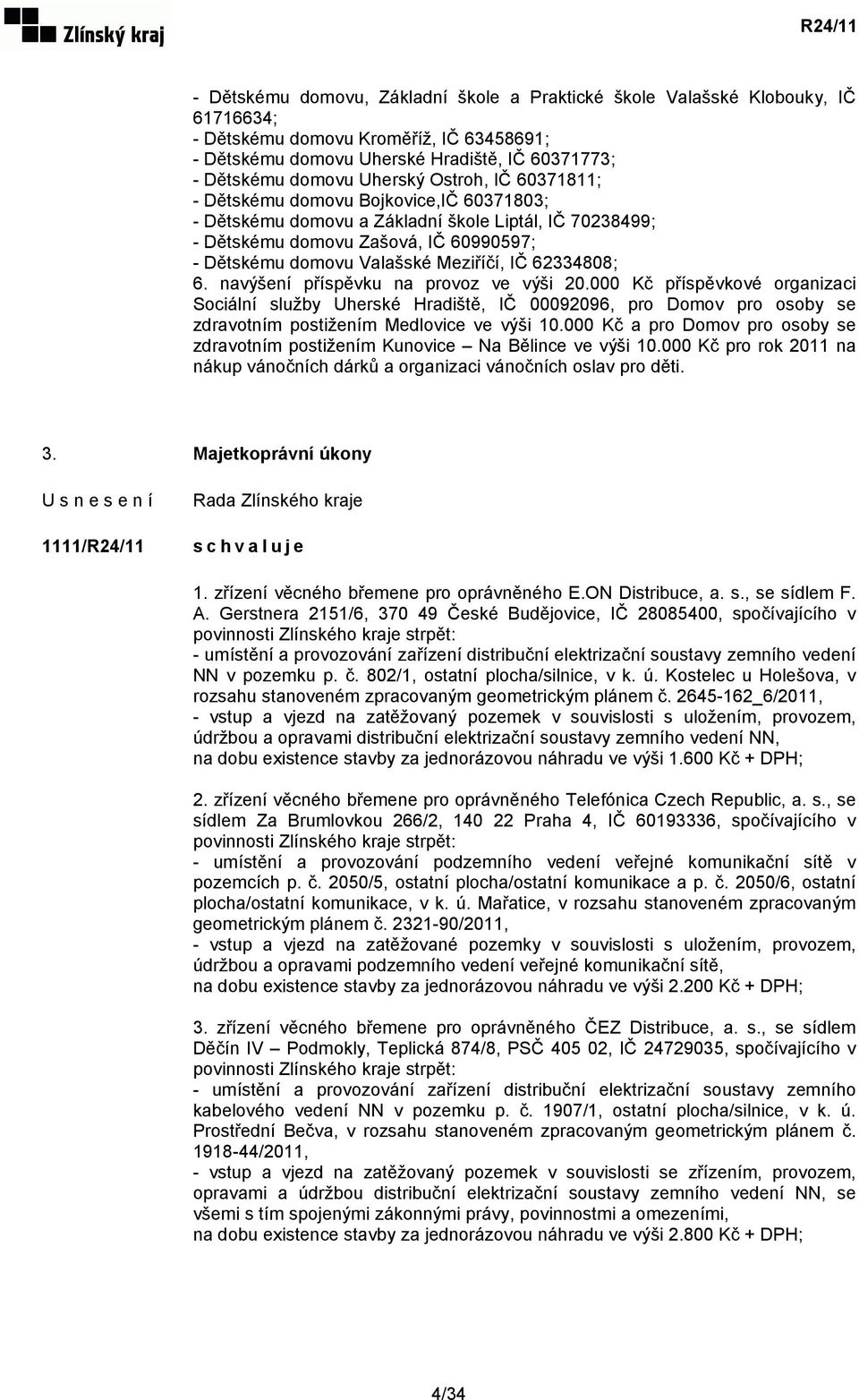 62334808; 6. navýšení příspěvku na provoz ve výši 20.000 Kč příspěvkové organizaci Sociální služby Uherské Hradiště, IČ 00092096, pro Domov pro osoby se zdravotním postižením Medlovice ve výši 10.