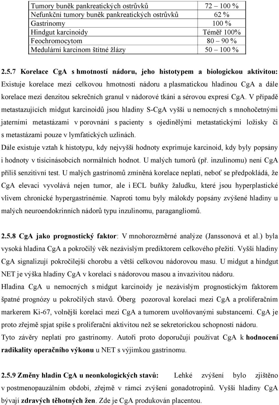 sekrečních granul v nádorové tkáni a sérovou expresí CgA.