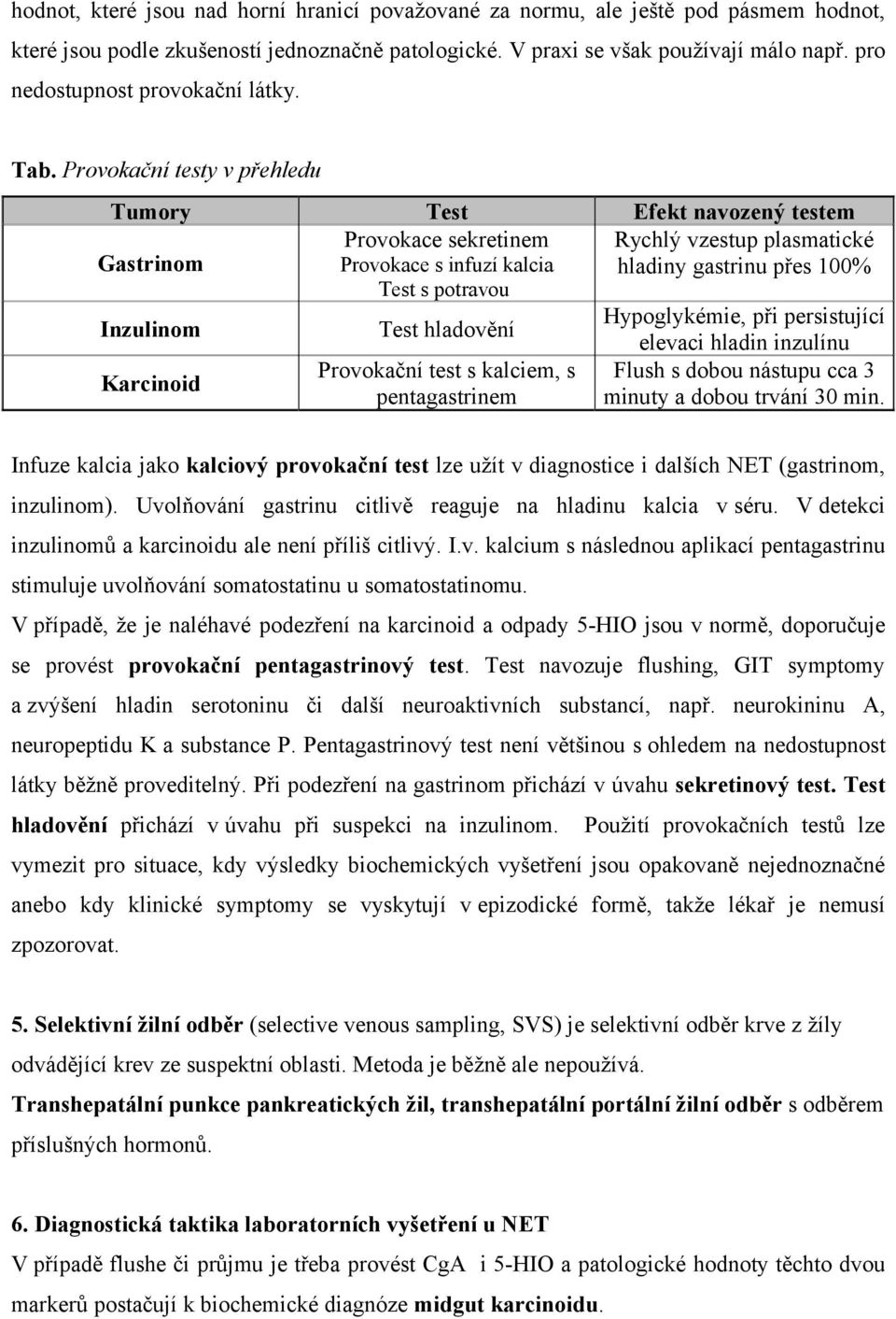 Provokační testy v přehledu Tumory Test Efekt navozený testem Gastrinom Provokace sekretinem Provokace s infuzí kalcia Rychlý vzestup plasmatické hladiny gastrinu přes 100% Test s potravou Inzulinom