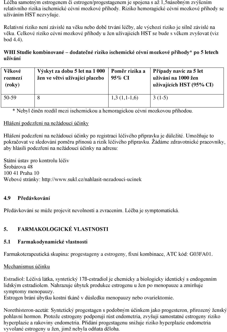 Celkové riziko cévní mozkové příhody u žen užívajících HST se bude s věkem zvyšovat (viz bod 4.4).