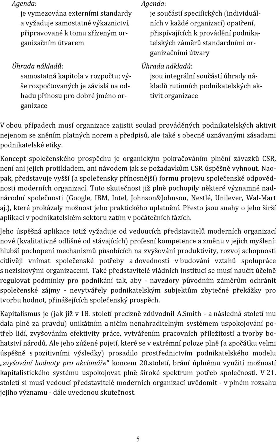 organizačními útvary Úhrada nákladů: jsou integrální součástí úhrady nákladů rutinních podnikatelských aktivit organizace V obou případech musí organizace zajistit soulad prováděných podnikatelských