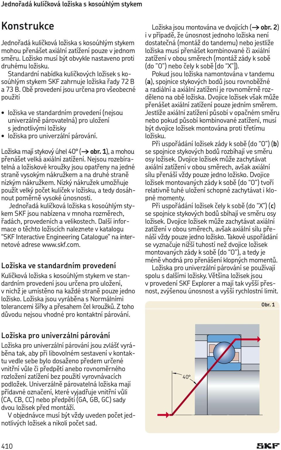 Obě provedení jsou určena pro všeobecné použití ložiska ve standardním provedení (nejsou univerzálně párovatelná) pro uložení s jednotlivými ložisky ložiska pro univerzální párování.