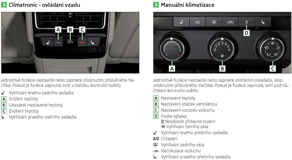 ovladače, resp. stisknutím příslušného tlačítka. Pokud je funkce zapnutá, svítí pod tlačítkem kontrolní světlo.