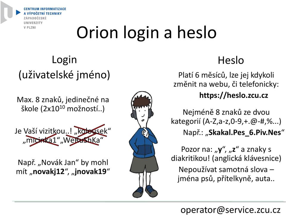 Novák Jan by mohl mít novakj12, jnovak19 Heslo Platí 6 měsíců, lze jej kdykoli změnit na webu, či telefonicky: