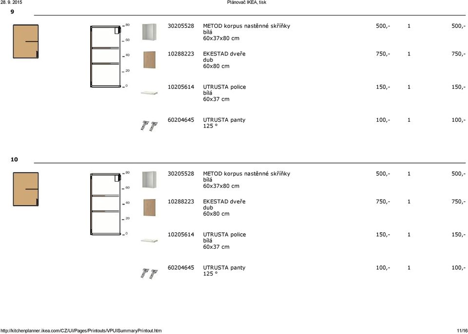 skříňky 60x37x80 cm 500, 1 500, 10288223 EKESTAD dveře 60x80 cm 750, 1 750, 10205614 UTRUSTA