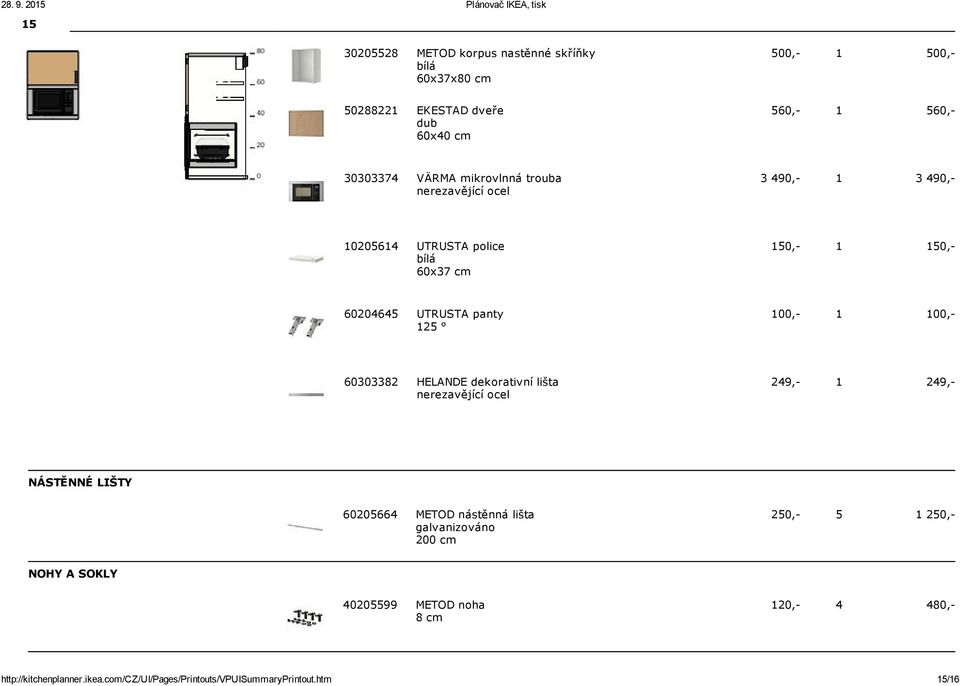 Všechny rozměry v mm. Celková cena: , Plánovač IKEA, tisk - PDF Free  Download