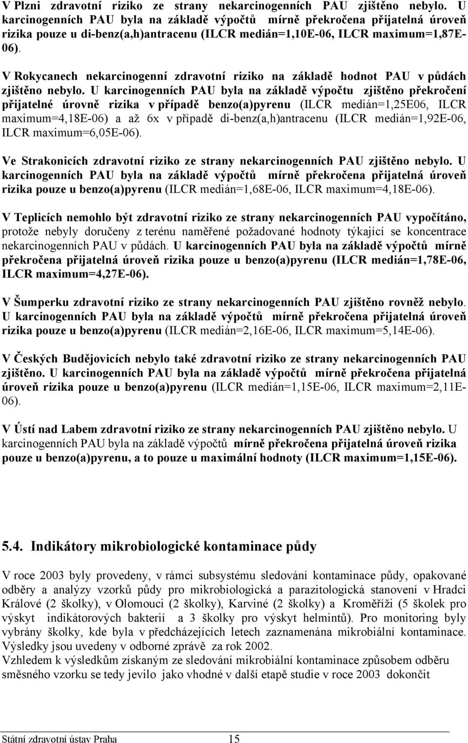 V Rokycanech nekarcinogenní zdravotní riziko na základě hodnot PAU v půdách zjištěno nebylo.