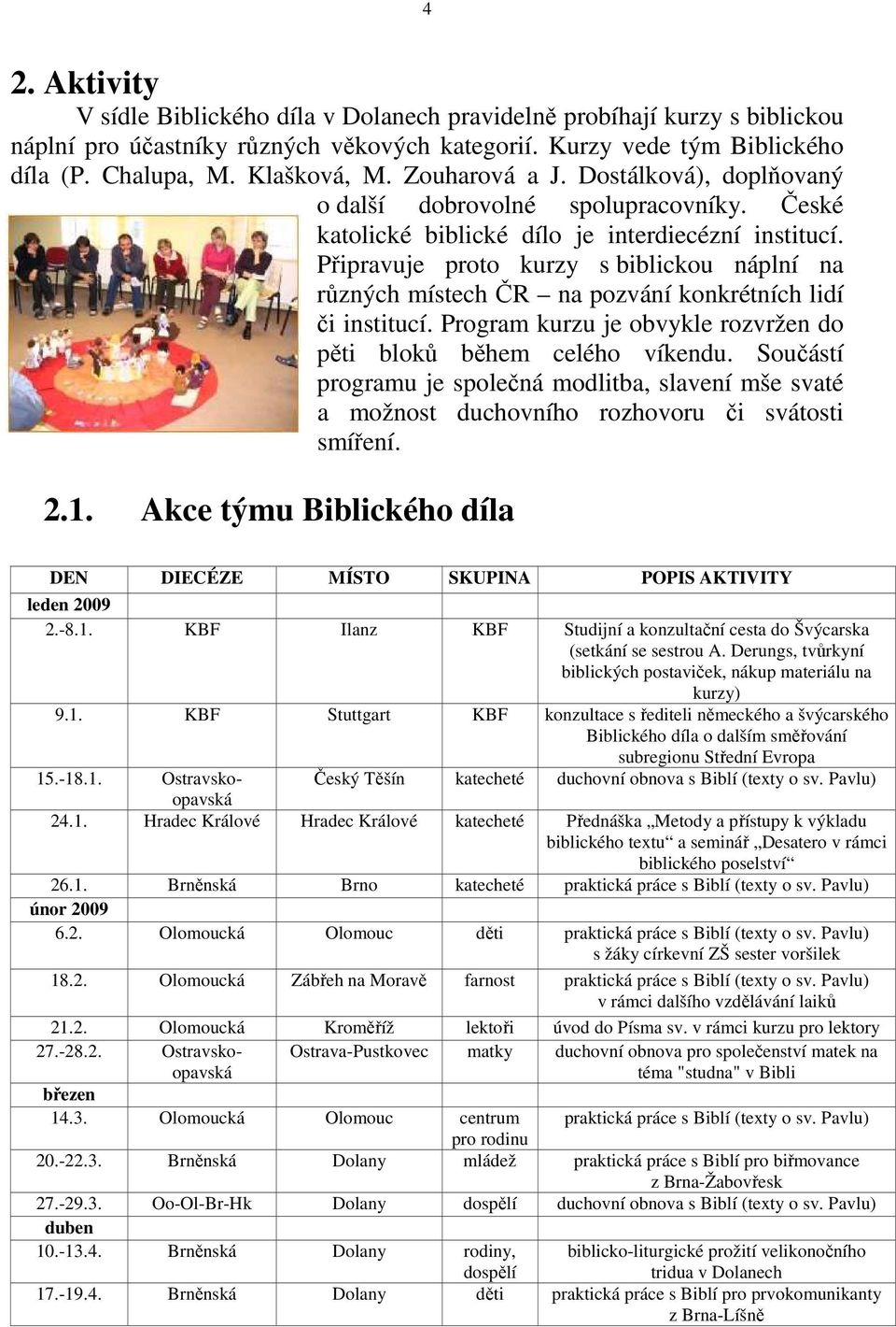 Připravuje proto kurzy s biblickou náplní na různých místech ČR na pozvání konkrétních lidí či institucí. Program kurzu je obvykle rozvržen do pěti bloků během celého víkendu.