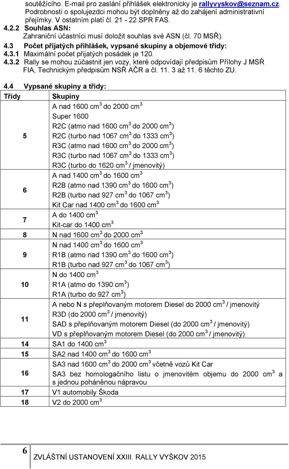 4.3.2 Rally se mohou zúčastnit jen vozy, které odpovídají předpisům Přílohy J MSŘ FIA, Technickým předpisům NSŘ AČR a čl. 11. 3 až 11. 6 těchto ZU. 4.