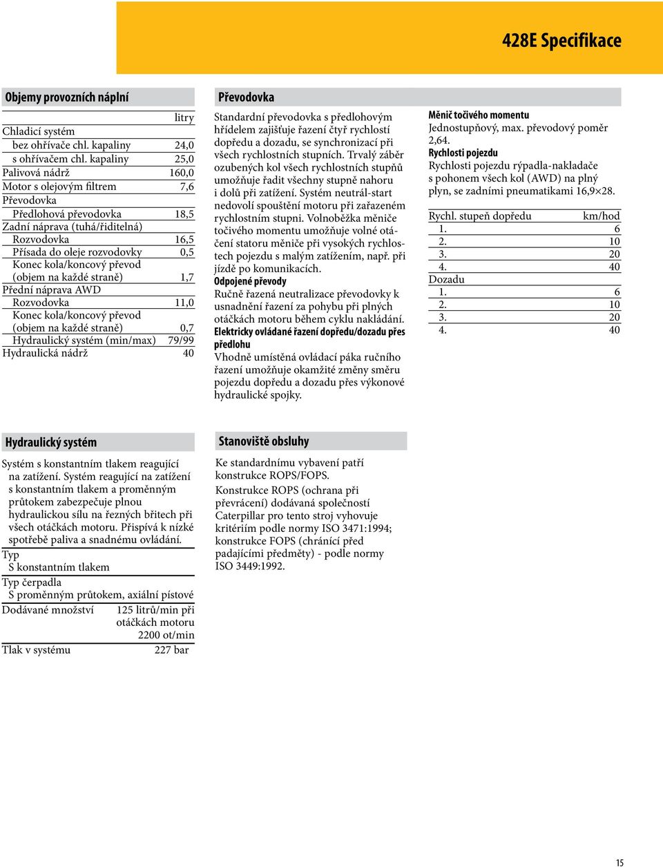 převod (objem na každé straně) 1,7 Přední náprava AWD Rozvodovka 11,0 Konec kola/koncový převod (objem na každé straně) 0,7 Hydraulický systém (min/max) 79/99 Hydraulická nádrž 40 Převodovka