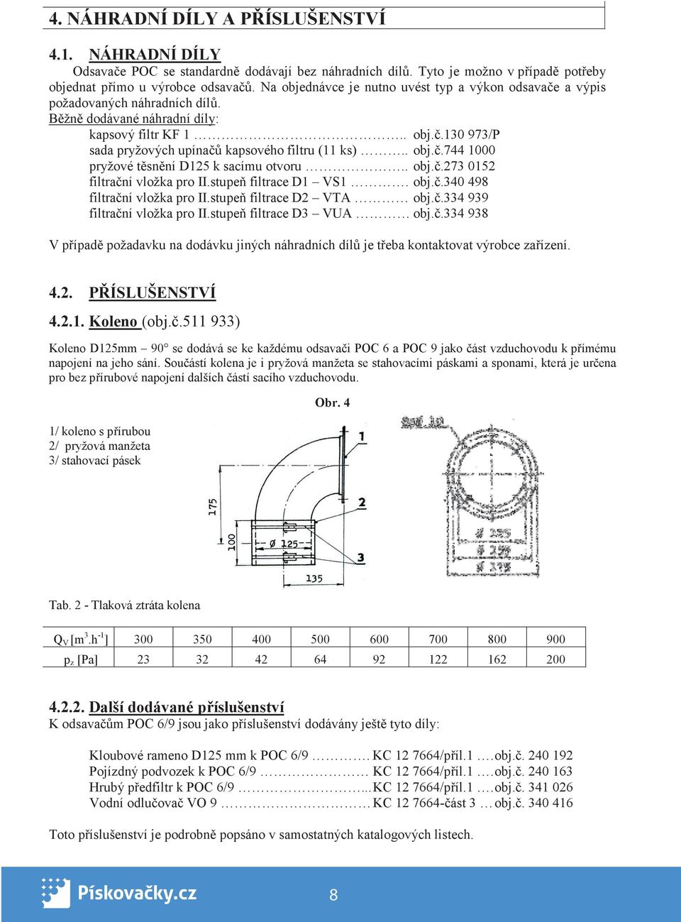 . obj..744 1000 pryžové t sn ní D125 k sacímu otvoru.. obj..273 0152 filtra ní vložka pro II.stupe filtrace D1 VS1. obj..340 498 filtra ní vložka pro II.stupe filtrace D2 VTA obj.