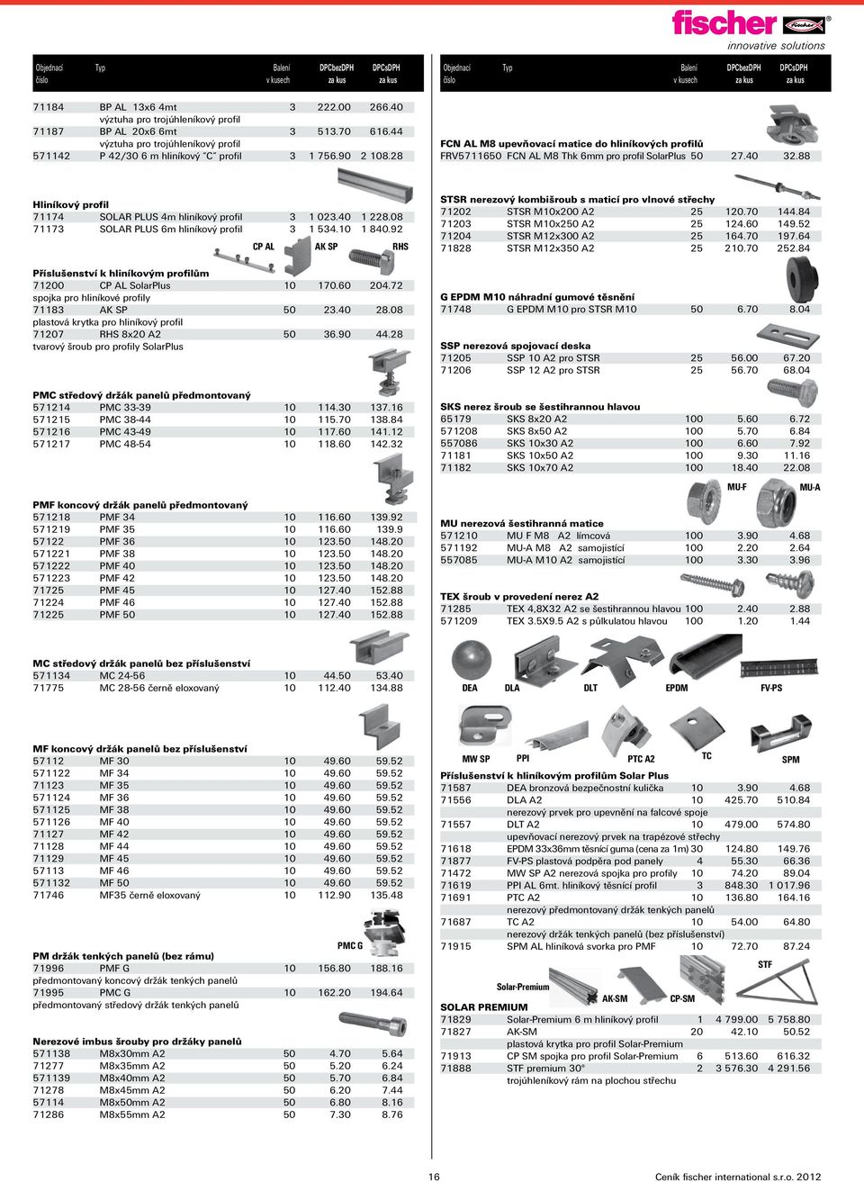 08 71173 SOLAR PLUS 6m hliníkový profil 3 1 534.10 1 840.92 CP AL AK SP RHS Příslušenství k hliníkovým profilům 71200 CP AL SolarPlus 10 170.60 204.72 spojka pro hliníkové profily 71183 AK SP 50 23.