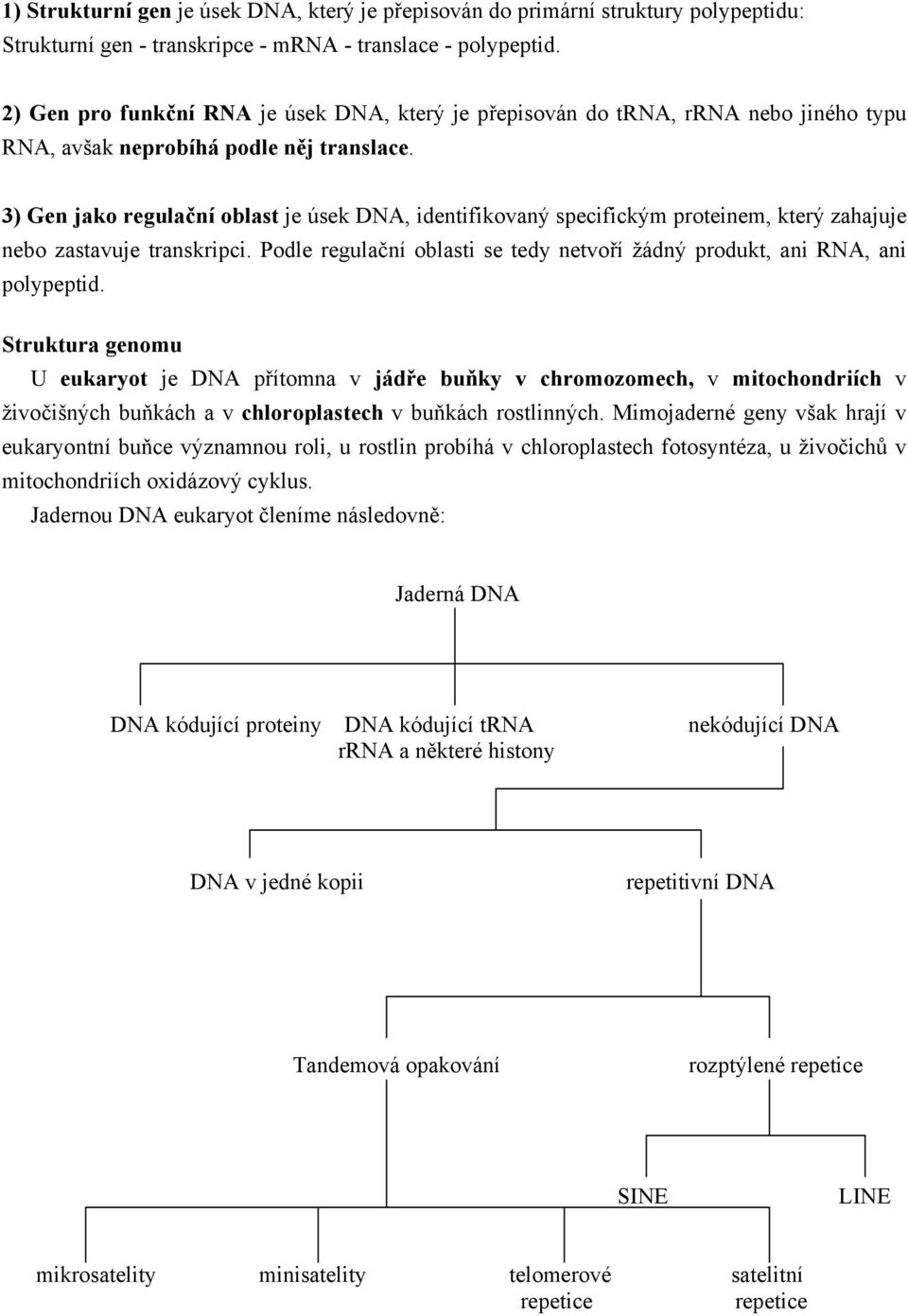 3) Gen jako regulační oblast je úsek DNA, identifikovaný specifickým proteinem, který zahajuje nebo zastavuje transkripci.