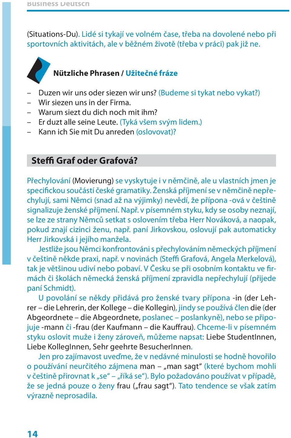 (Tyká všem svým lidem.) Kann ich Sie mit Du anreden (oslovovat)? Steffi Graf oder Grafová?