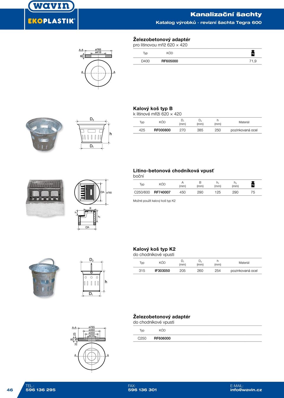 125 290 75 Možné použít kalový koš typ K2 B h 1 h 2 Kalový koš typ K2 do chodníkové vpusti h Materiál 315 IF303050 205 260 254 pozinkovaná ocel