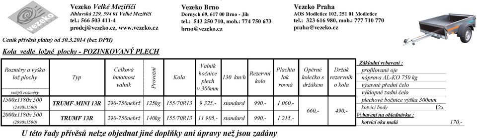 300mm vnější rozměry výklopné zadní čelo 1500x1180x 500 plechové výška 300mm TRUMF-MINI 13R 290-750nebrž 125kg 155/70R13 9 325,- standard 990,- 1 060,-