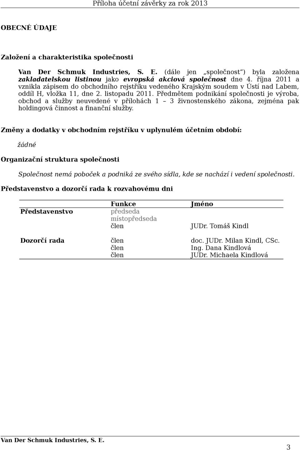 Předmětem podnikání společnosti je výroba, obchod a služby neuvedené v přílohách 1 3 živnostenského zákona, zejména pak holdingová činnost a finanční služby.