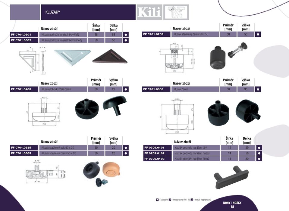 0403 Kluzák pohovky 226 černý 22 FF 0701.0803 Kluzák černý 35 FF 0701.0535 Kluzák stavitelný buk x 20 20 FF 0709.
