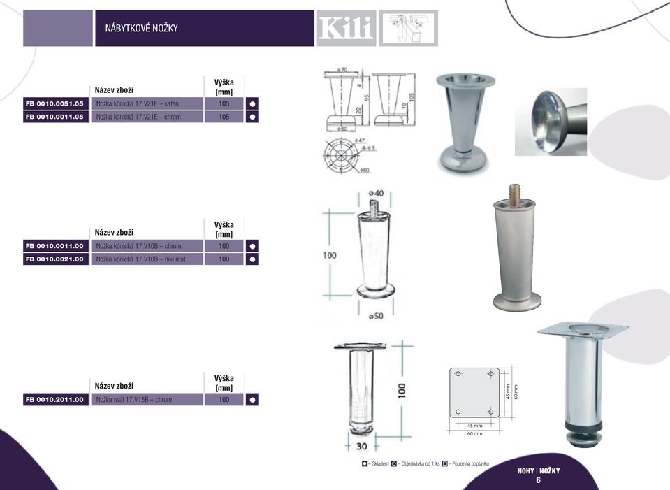 V21E chrom 105 FB 0010.0011.00 Nožka kónická 17.