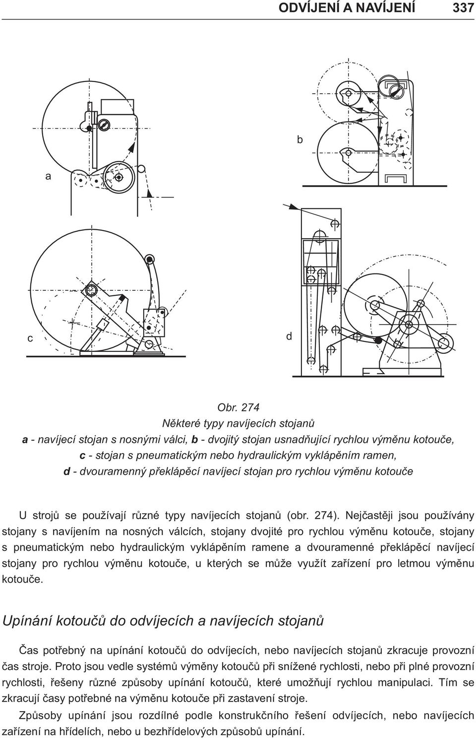 dvouramenný pøeklápìcí navíjecí stojan pro rychlou výmìnu kotouèe U strojù se používají rùzné typy navíjecích stojanù (obr. 74).