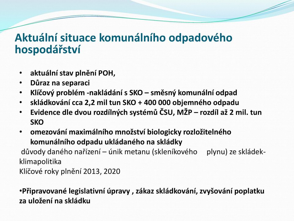 tun SKO omezování maximálního množství biologicky rozložitelného komunálního odpadu ukládaného na skládky důvody daného nařízení únik metanu