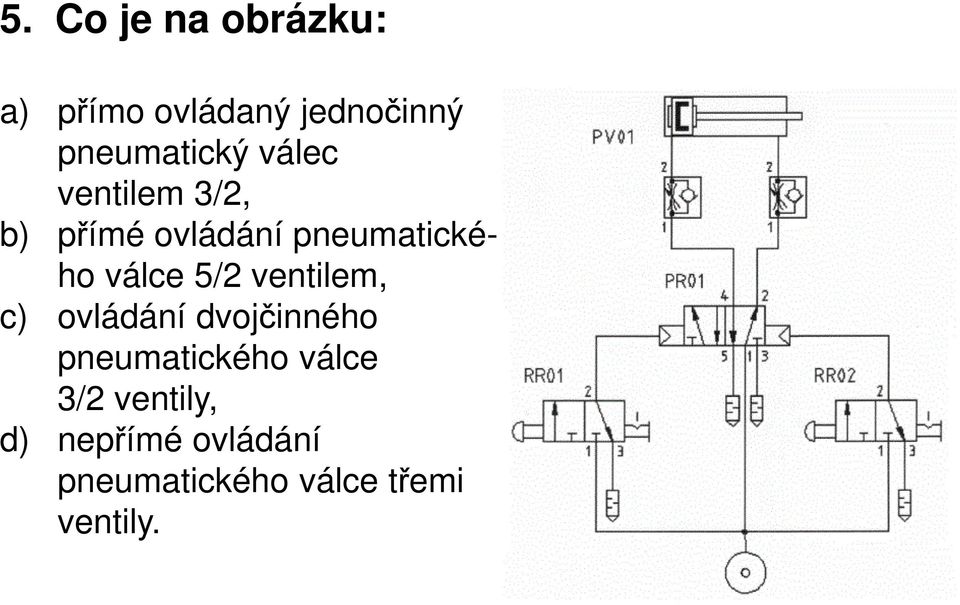 ventilem, c) ovládání dvojčinného pneumatického válce 3/2