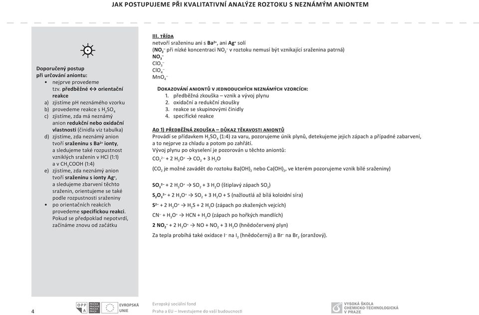 anion tvoří sraženinu s Ba 2+ ionty, a sledujeme také rozpustnost vzniklých sraženin v HCl (1:1 a v CH COOH (1: e zjistíme, zda neznámý anion tvoří sraženinu s ionty Ag +, a sledujeme zbarvení těchto