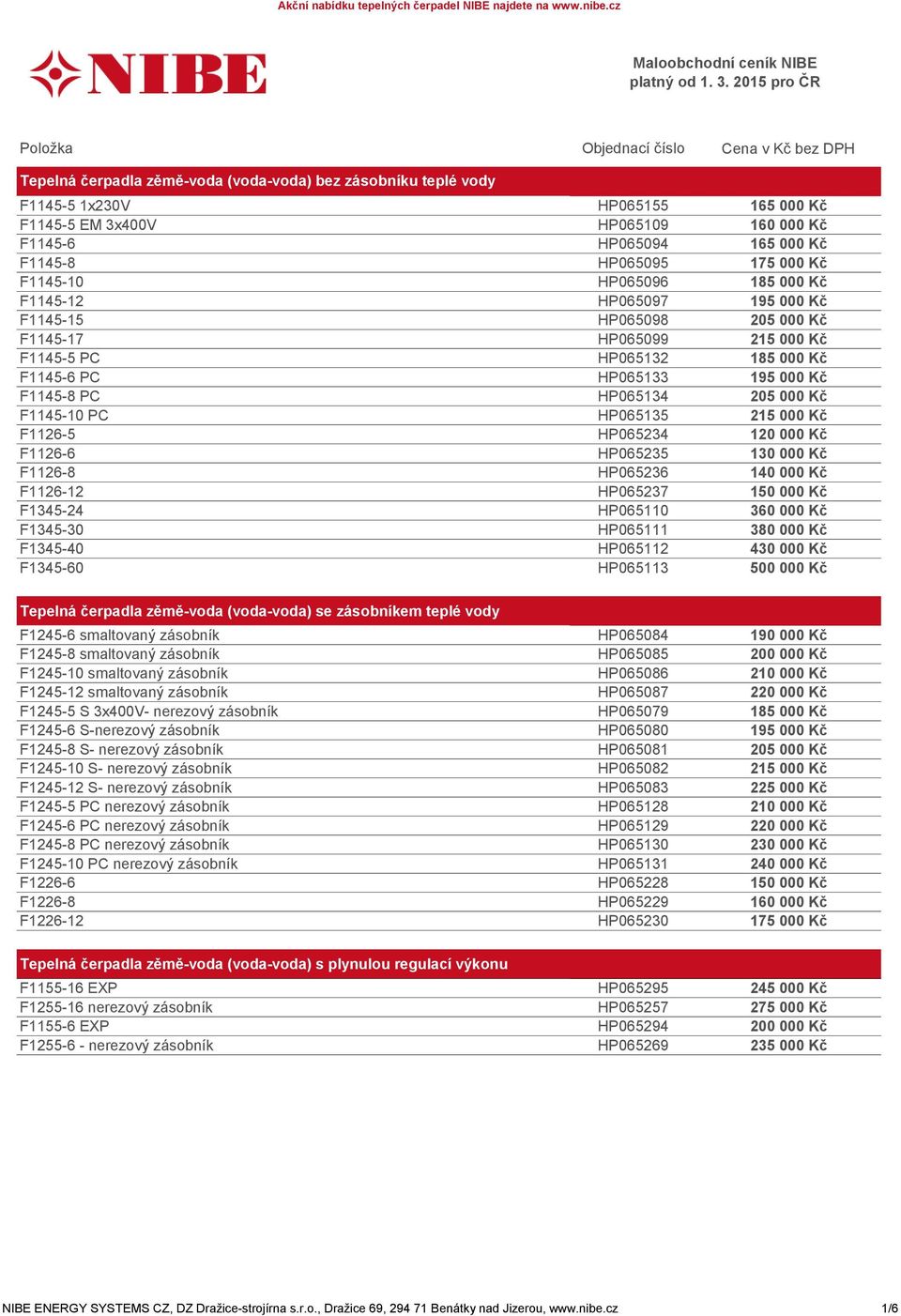 HP065094 165 000 Kč F1145-8 HP065095 175 000 Kč F1145-10 HP065096 185 000 Kč F1145-12 HP065097 195 000 Kč F1145-15 HP065098 205 000 Kč F1145-17 HP065099 215 000 Kč F1145-5 PC HP065132 185 000 Kč