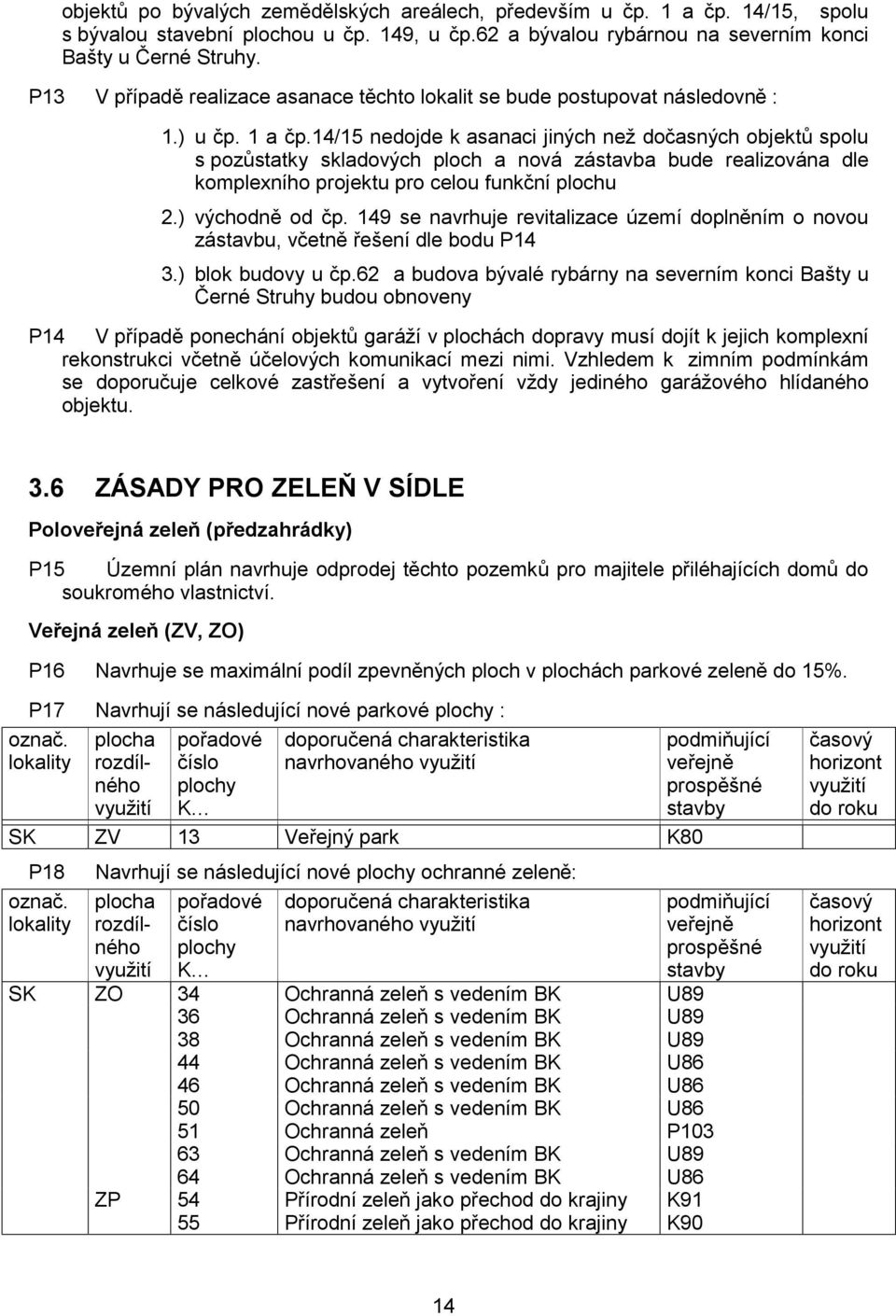 14/15 nedojde k asanaci jiných než dočasných objektů spolu s pozůstatky skladových ploch a nová zástavba bude realizována dle komplexního projektu pro celou funkční plochu 2.) východně od čp.