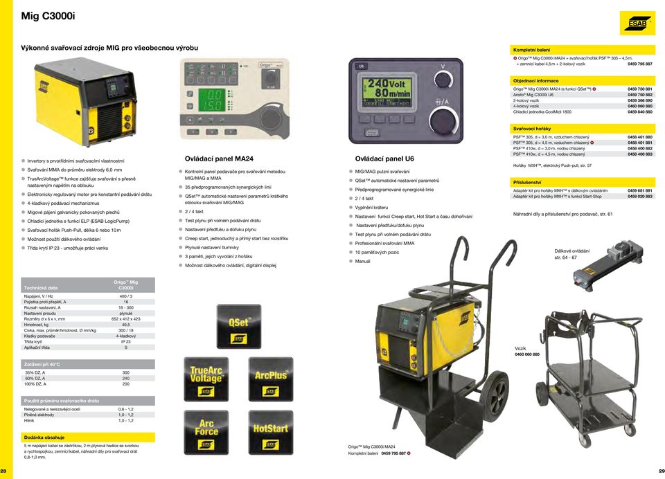 Chladicí jednotka CoolMidi 1800 0459 840 880 Svařovací hořáky Invertory s prvotřídními svařovacími vlastnostmi Svařování MMA do průměru elektrody 6,0 mm TrueArcVoltage funkce zajišťuje svařování s