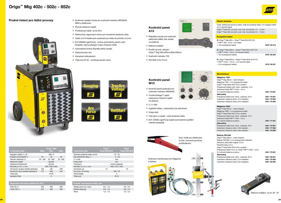 připojen vodou chlazený hořák Automatická funkce Standby šetřící energii Galvanizovaný rám Komplexní příslušenství Třída krytí IP 23 - umožňuje použití venku Kontrolní panel A13 Regulátor proudu pro