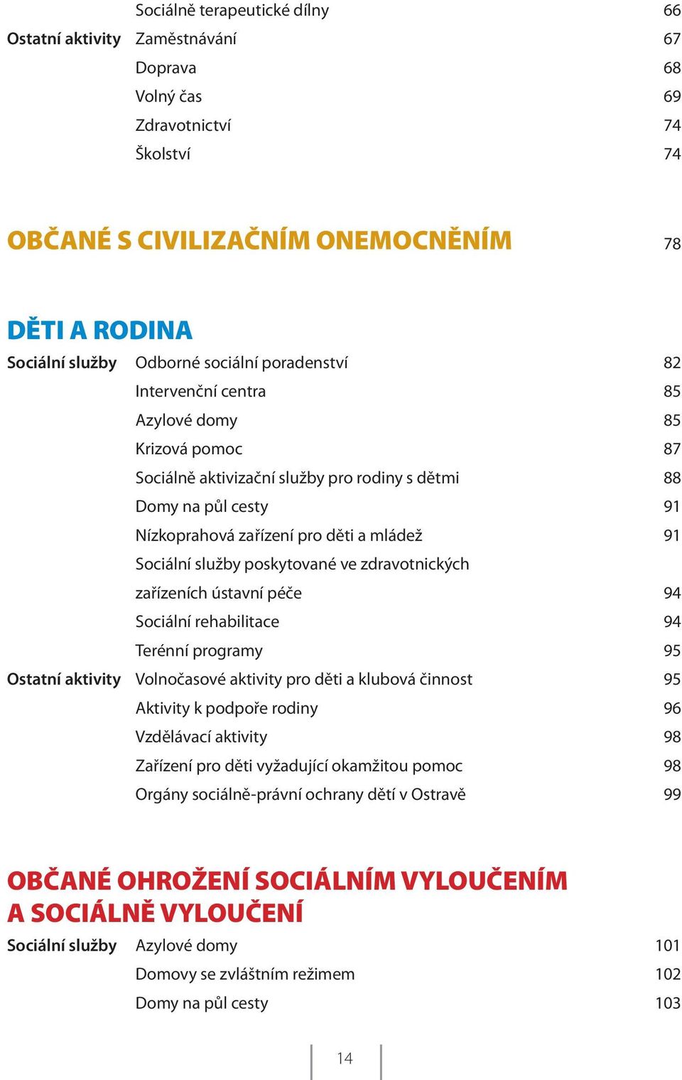 Sociální služby poskytované ve zdravotnických zařízeních ústavní péče 94 Sociální rehabilitace 94 Terénní programy 95 Ostatní aktivity Volnočasové aktivity pro děti a klubová činnost 95 Aktivity k