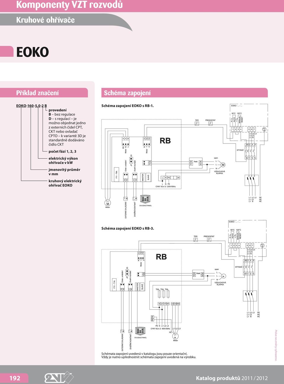 průměr v mm kruhový elektrický ohřívač EOKO Schéma zapojení Schéma zapojení EOKO s RB-1. Schéma zapojení EOKO s RB-3.