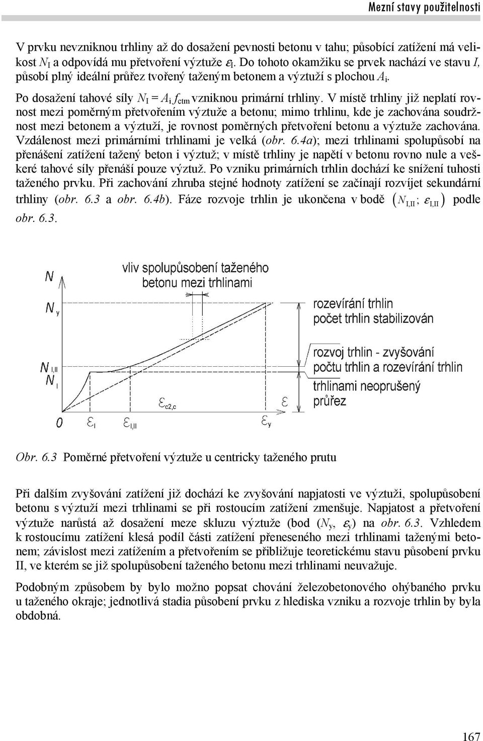 V místě trhliny již neplatí rovnost mezi poměrným přetvořením výztuže a betonu; mimo trhlinu, kde je zachována soudržnost mezi betonem a výztuží, je rovnost poměrných přetvoření betonu a výztuže