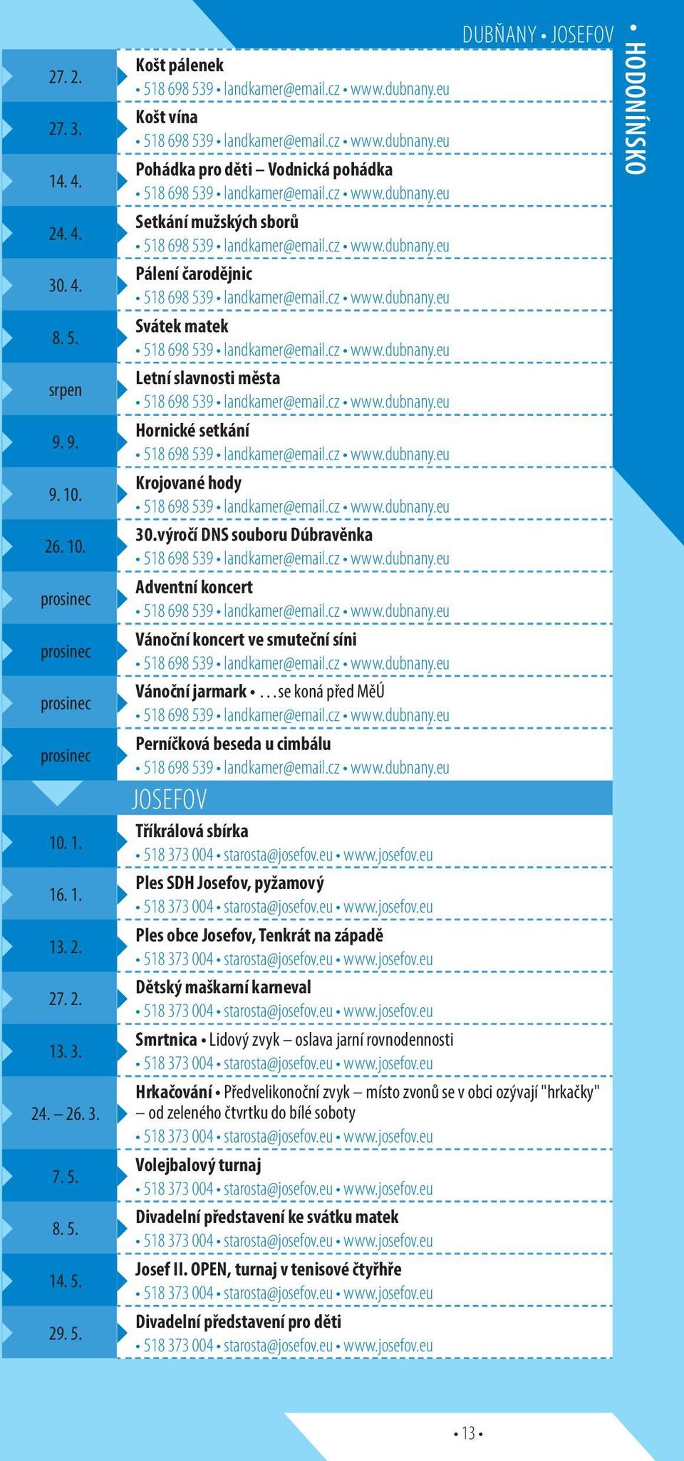 cz www.dubnany.eu Svátek matek 518 698 539 landkamer@email.cz www.dubnany.eu Letní slavnosti města 518 698 539 landkamer@email.cz www.dubnany.eu Hornické setkání 518 698 539 landkamer@email.cz www.dubnany.eu Krojované hody 518 698 539 landkamer@email.