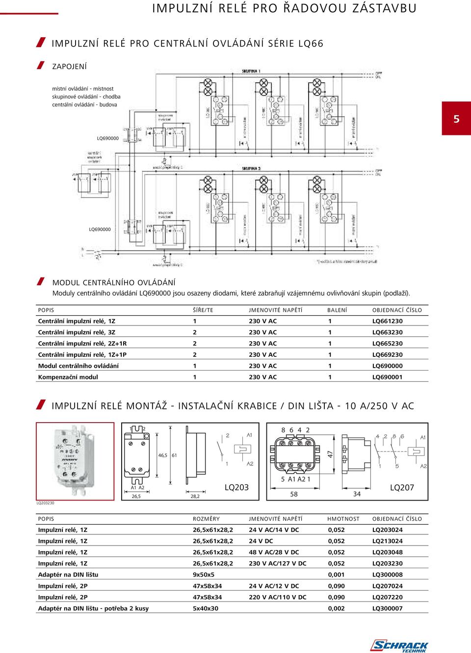 POPIS ŠÍŘE/TE JMENOVITÉ NAPĚTÍ BALENÍ OBJEDNACÍ ČÍSLO Centrální impulzní relé, 1Z 1 230 V AC 1 LQ661230 Centrální impulzní relé, 3Z 2 230 V AC 1 LQ663230 Centrální impulzní relé, 2Z+1R 2 230 V AC 1