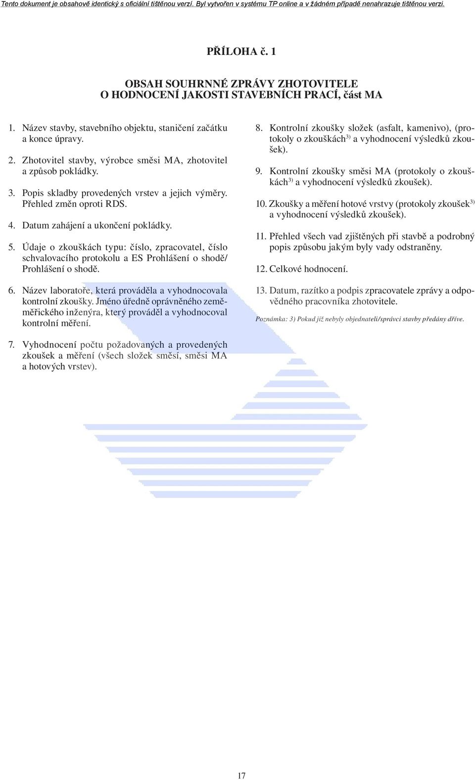 Údaje o zkouškách typu: číslo, zpracovatel, číslo schvalovacího protokolu a ES Prohlášení o shodě/ Prohlášení o shodě. 6. Název laboratoře, která prováděla a vyhodnocovala kontrolní zkoušky.
