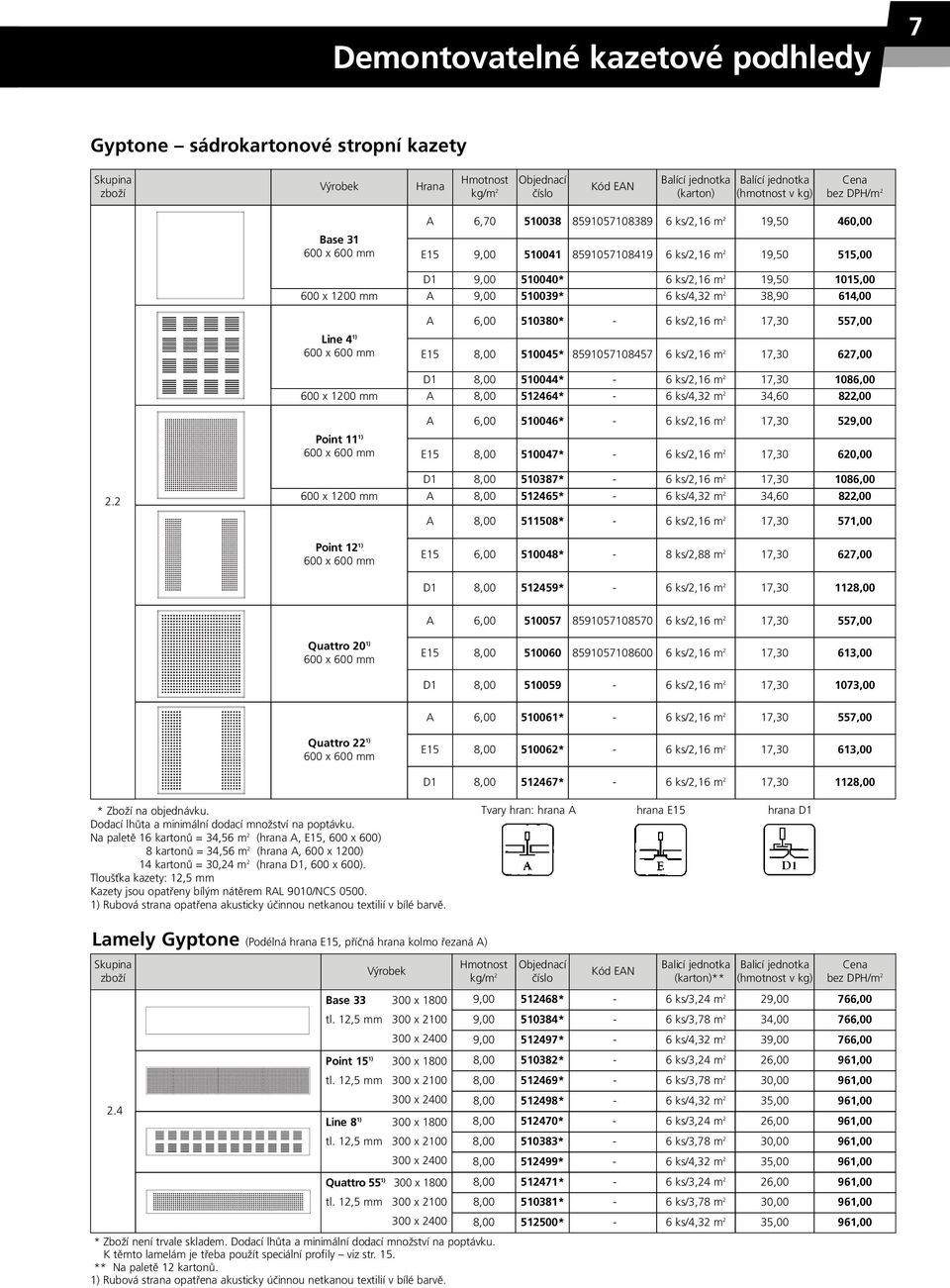 Line 4 1) 600 x 600 E15 510045* 8591057108457 6 ks/2,16 m 2 17,30 627,00 600 x D1 510044* A 512464* - 6 ks/2,16 m 2 17,30 1086,00-6 ks/4,32 m 2 34,60 822,00 A 6,00 510046* - 6 ks/2,16 m 2 17,30