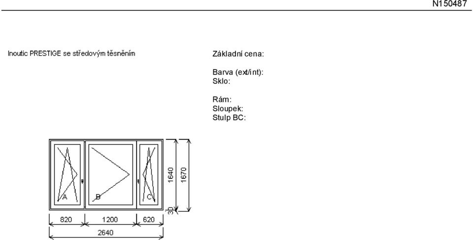 Štulp 73mm široká Podkladní profil d=2640,0mm (FFG) A:584, C:584 14 801,00 Kč 83,00 Kč -6 660,00 Kč Pozice: 20/: Trojdílné okno se sloupke m vpravo + příslušenství Sloupek: Stulp