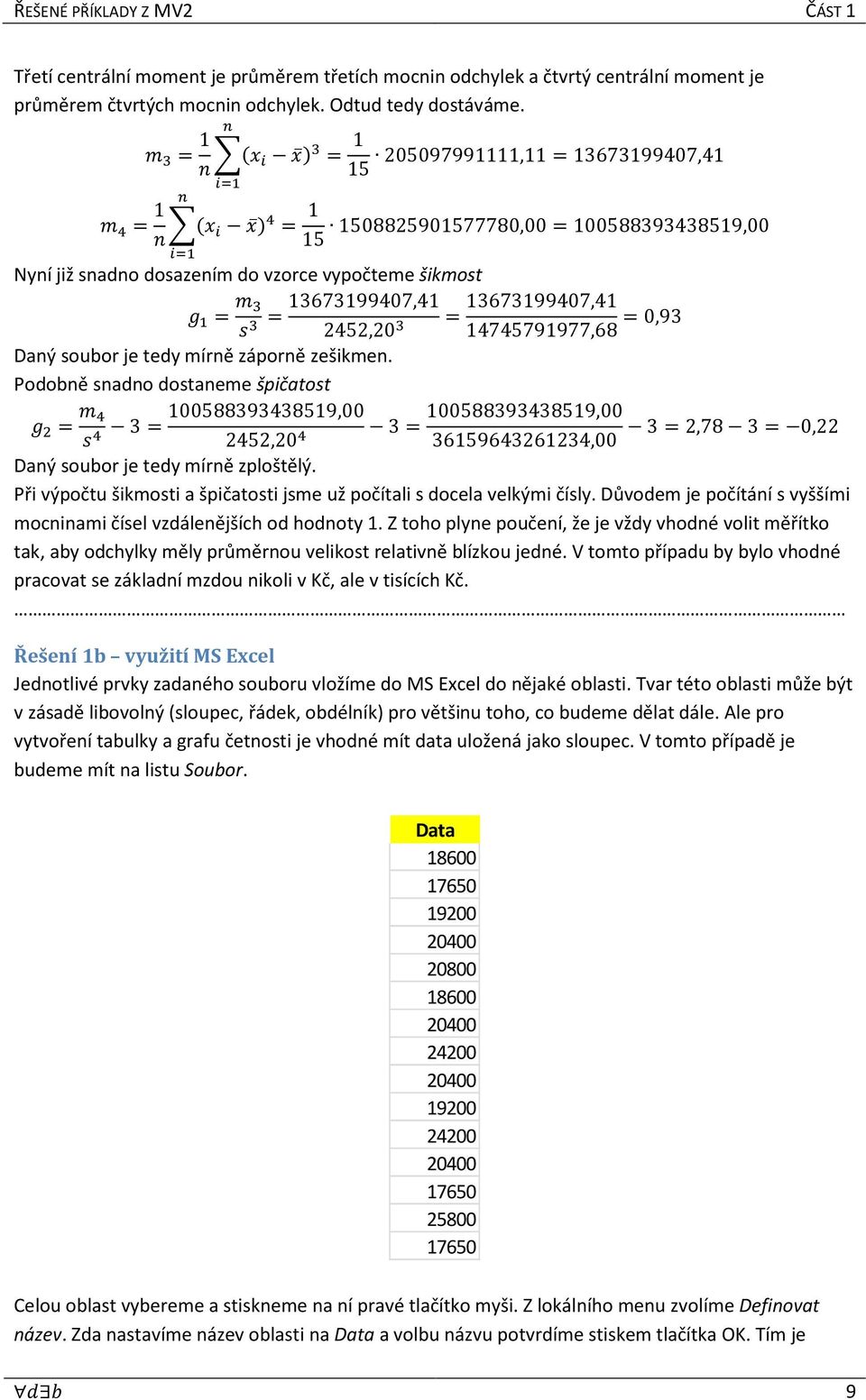 =13673199407,41 2452,20 = 13673199407,41 14745791977,68 =0,93 Daný soubor je tedy mírně záporně zešikmen.