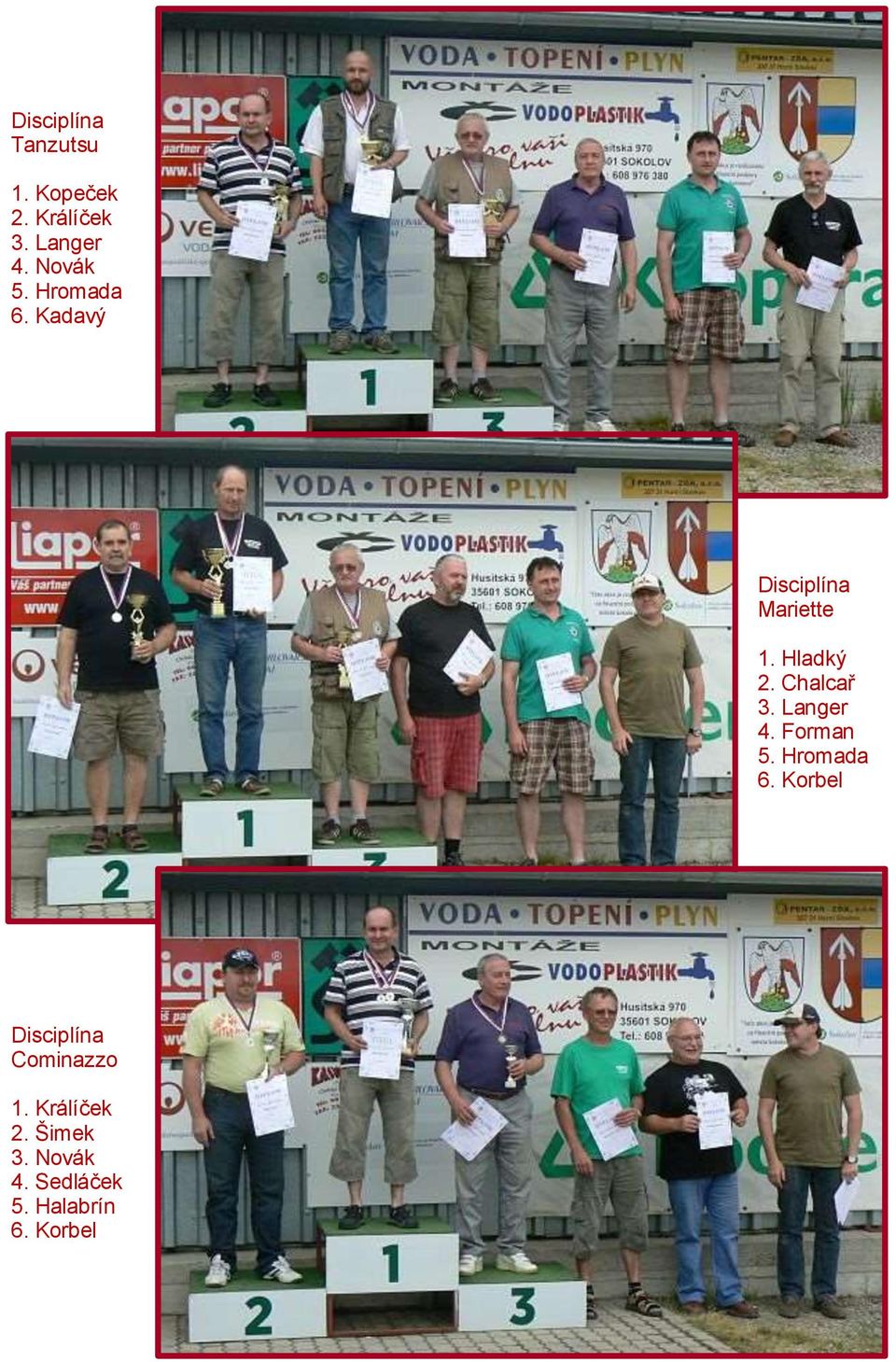 Langer 4. Forman 5. Hromada 6. Korbel Cominazzo 1.